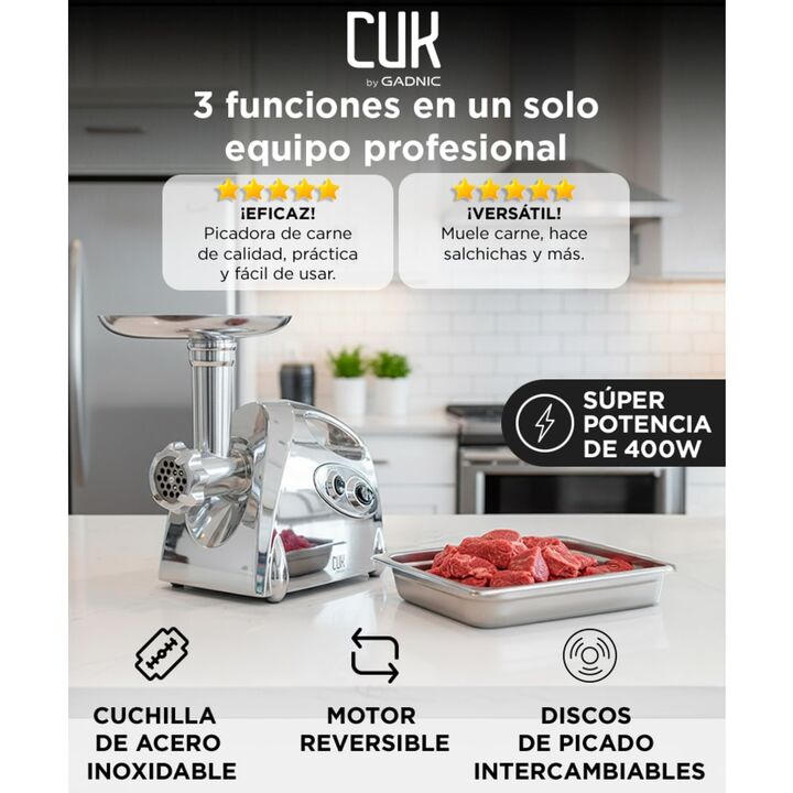Picadora de Carne Cuk By Gadnic P90 Eléctrica 3 en 1 400W 80kgh (Blanco) - Vista 2