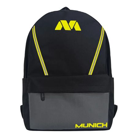 Mochila Munich Presto Ultra Liviana Reforzada Gran Capacidad Negro/Gris/Amarillo Liso
