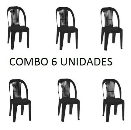 Silla Plástica Apilable Negra Gala Voss 6 unidades