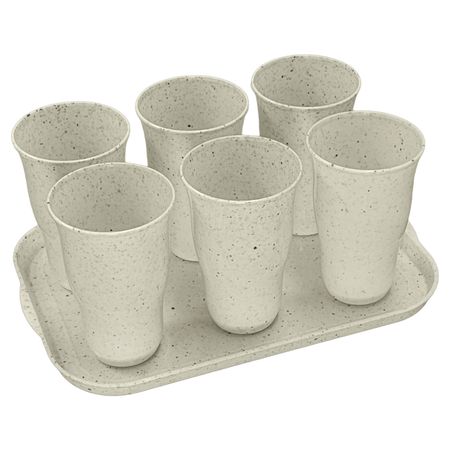 Kit De 6 Vasos Ondeados + Bandeja Enlozarte Plástica Opening