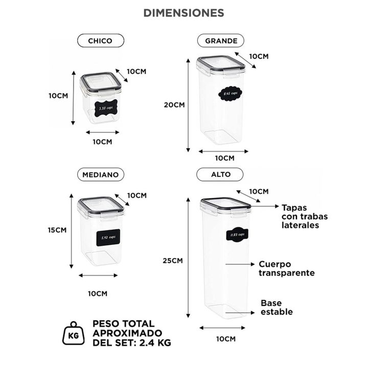Juego de Contenedores Frascos Herméticos Gadnic Dispenser Cerealero - Vista 6