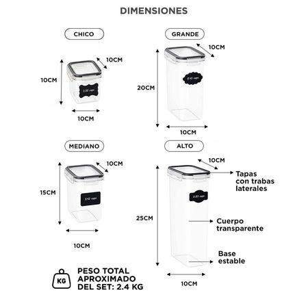 Juego de Contenedores Frascos Herméticos Gadnic Dispenser Cerealero