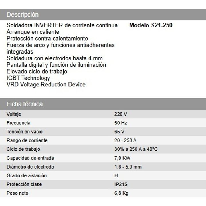 Soldadora INVERTER MMA 250 A. DAIHATSU - Vista 5
