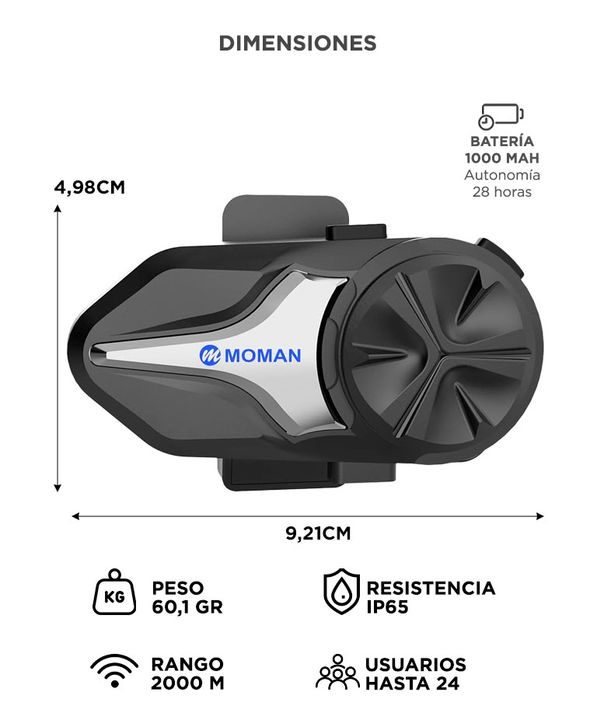 Intercomunicador Moto Moman CP-X Cancelacion de ruido Activo 2000mts rango 24 Personas - Vista 6