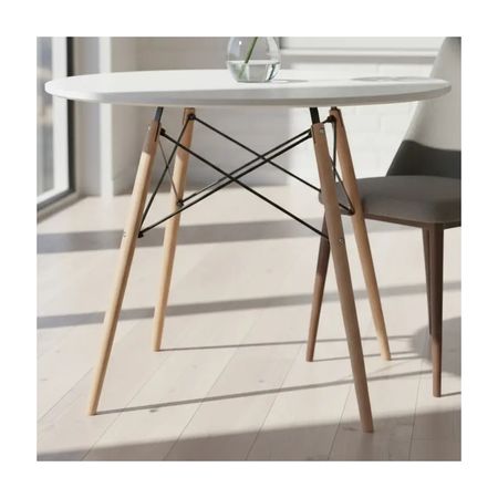 Mesa De Comedor Redonda 120cm Eames De Mdf Lacado Blanco Blanco Haya