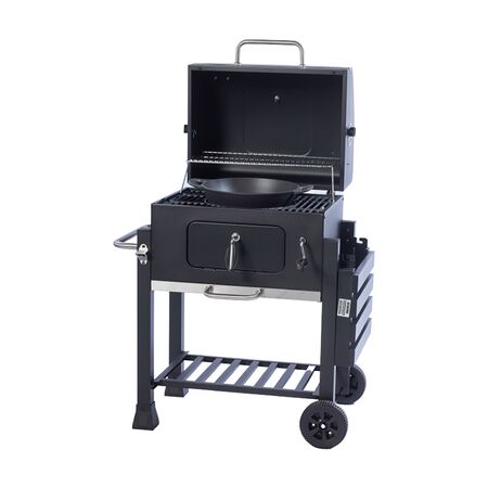 Parrilla Carbón Leña Bbq Grill Campo Chica Con Wok Negro