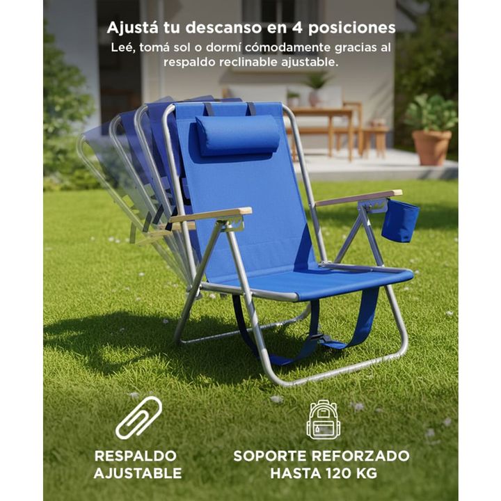 Reposera Plegable Gadnic 4 Posiciones Porta Botellas Portátil - Vista 3