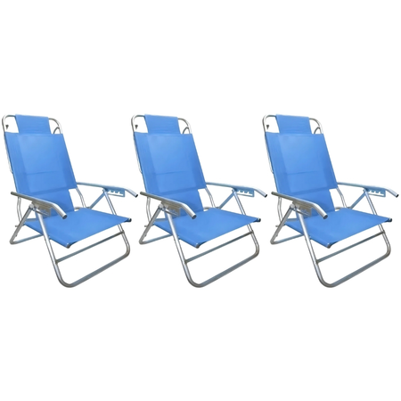 Set 3 Reposeras Silla Baja 80012 Descansar 5 Posiciones Azul Claro