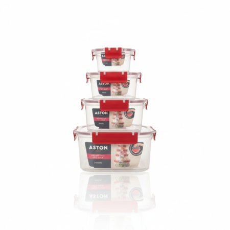 Set x 4 Tapers Herméticos Apilables Antiderrame Cuadrados Rojos