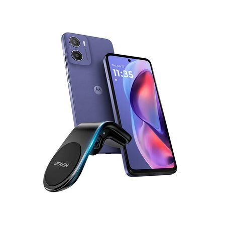 Combo de Celular Motorola Moto E15 2+64GB Lila + Soporte para Celular en L Auto Tablero Dekkin