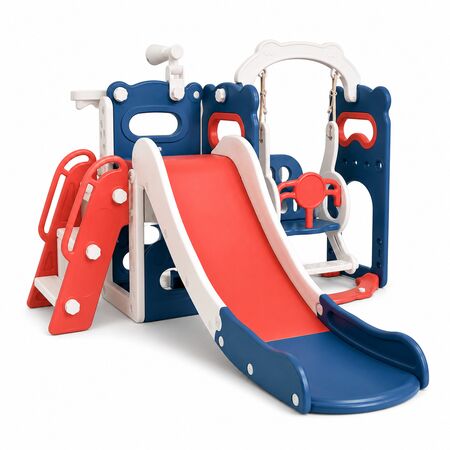 Plaza Centro De Juegos Infantil Tobogán Con Hamaca Y Aro De Básquet Para Interior o Exterior
