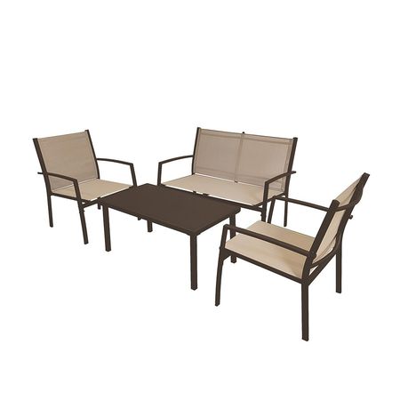 Set de Living Fravega Home 4 Piezas en Acero y Textilene con Mesa de Vidrio