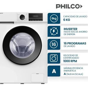 Lavarropas Automático Philco PHLF61BN 6Kg 1000Rpm Inverter Blanco