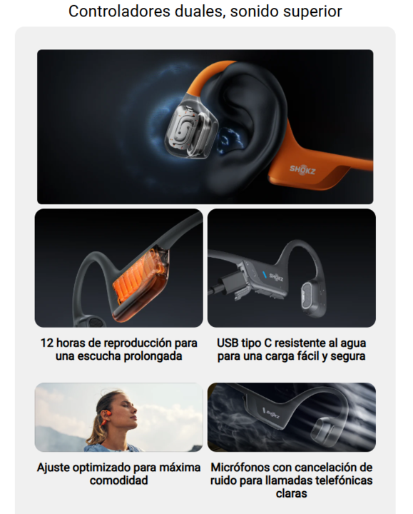 Auriculares Shokz Openrun Pro 2 Open Ear Dualpitch Black - Vista 5