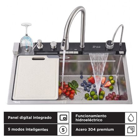 Bacha De Cocina Inteligente Con Purificador De Agua Gadnic Panel Digital 75x46x23cm Acero Inoxidable