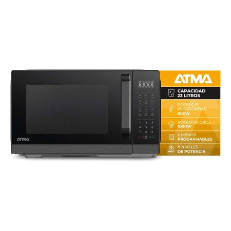 MICROONDAS DIGITAL ATMA DE 23 LITROS CON GRILL DE 900 W NEGRO