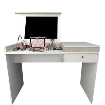 Escritorio Maquillador Tocador Juvenil Con Espejo Tables 3087 Nevado Blanco