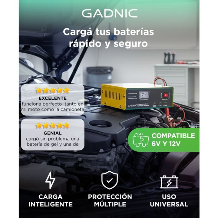 Cargador Automático de Batería Gadnic para Vehículos Tensión 6V 12V - Vista 2