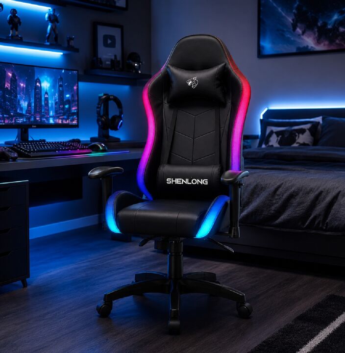 Combo Silla Gaming Shenlong GC150 Iluminación RGB + Escritorio Gamer ES0009 Fiplasto - Vista 9