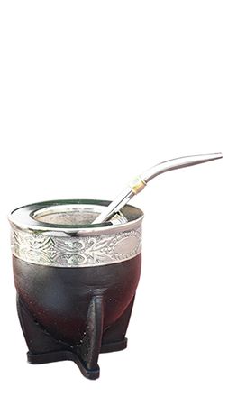 Mate modelo Imperial. Cuero vaqueta negro. Bombilla pico de Loro. Virola y fleje de Alpaca