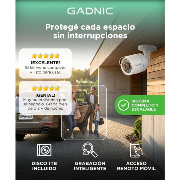 Cámaras de Seguridad x4 + DVR 8CH Gadnic SX14 Interior / Exterior IP CCTV Visión Nocturna 1Tb - Vista 2