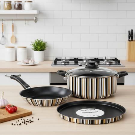 Batería Antiadherente Olla Cacerola Sarten Pizzera Aston Tutti Black