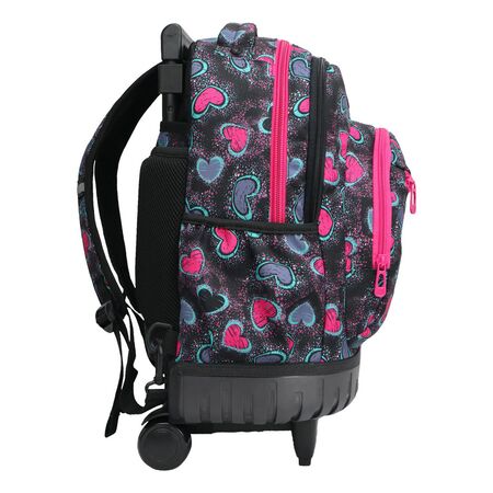 Mochila Carro Kossok Nash 17 Garantia Reforzada Acolchonada Negro/fucsia/lila/corazones Liso