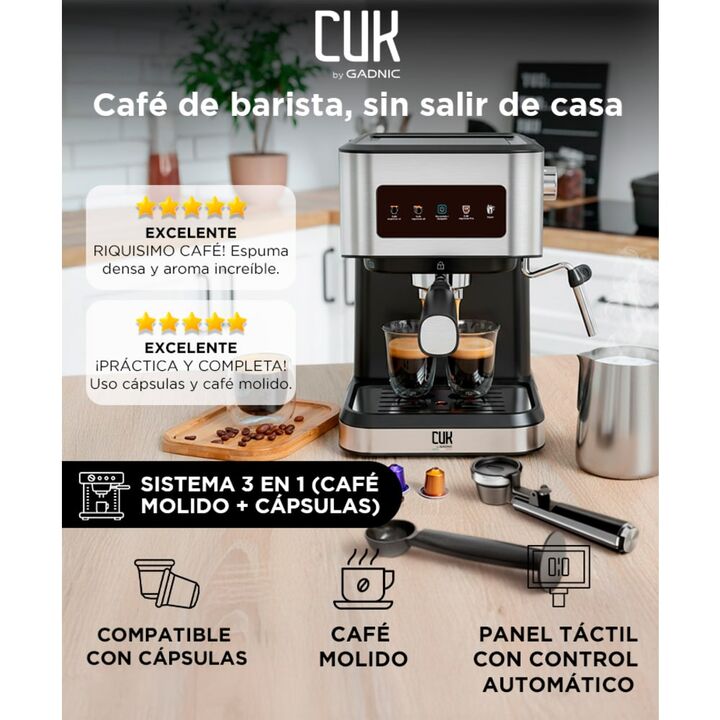 Cafetera Express Gadnic Cm3000 3 en 1 20 Bares Panel Táctil Vaporizador Depósito 15L Acero Inoxidable - Vista 2
