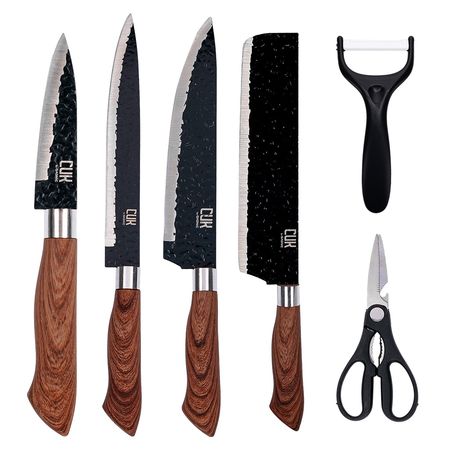 Set Gadnic x4 de Cuchillos de Cocina Con Mango Antideslizante + Pelador +Tijera 