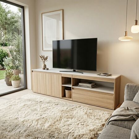 Rack Tv 2,00m. 1 Cajon 2 Puertas Coco Bolo|blanco Tables