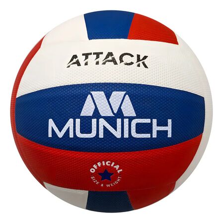 Pelota De Voley Munich Attack Costura Laminated Profesional Blanco/Rojo/Azul