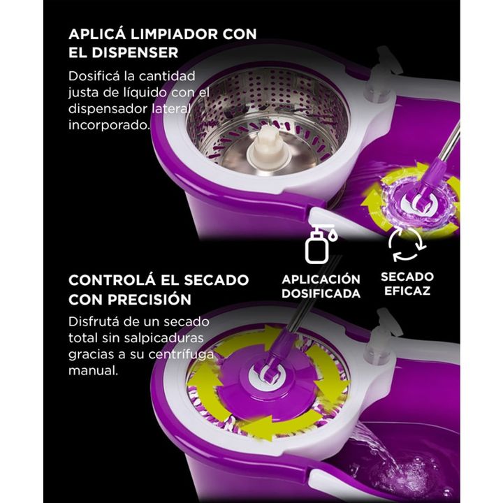 Mopa Gadnic G-Mop333 360° con Balde Centrífugo y Dispenser + 4 Paños - Vista 3
