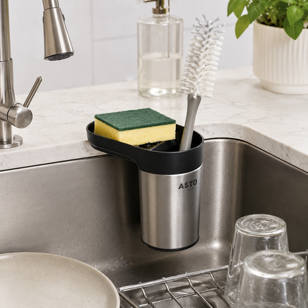 Organizador Porta Esponja Cepillo para Bacha Cocina Sopapa Acero Inox Aston