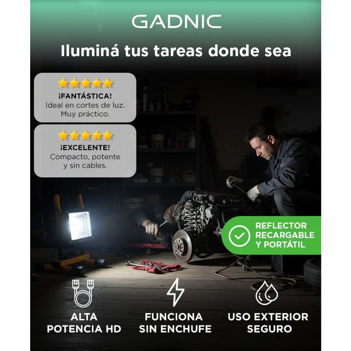 Reflector Portátil Gadnic Lámpara Recargable 30w - Vista 2
