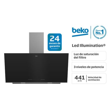 Campana Táctil Vertical Beko 90cm Negra con LED
