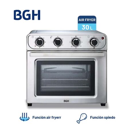HORNO ELECTRICO BGH PLATEADO DE 30 LITROS CON AIR FRYER Y GRILL