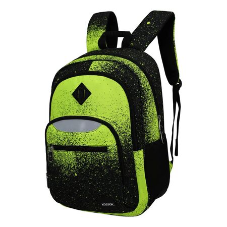 Mochila Kossok Mystic Escolar Porta Laptop Reforzada Negro/Verde Geometrico
