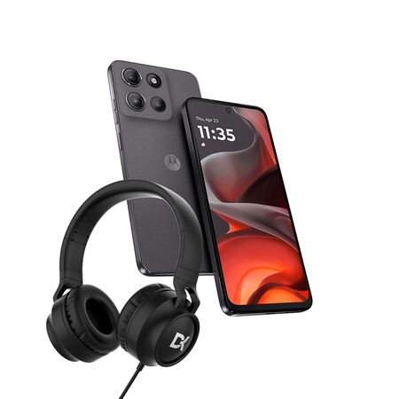 Combo de Celular Motorola Moto G15 Gravity Gray 4+128GB + Auriculares Vincha Dekkin Cable USB-C Negro