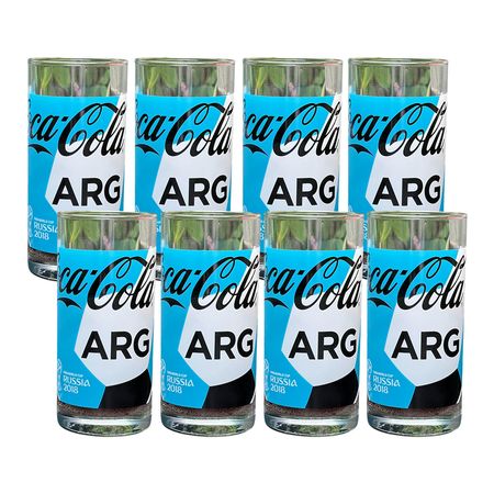 Set x 8 Vasos Vidrio Coca Cola Mundial Argentina 245 cc Pasabahce