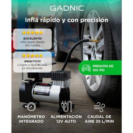 Compresor Para Auto 12v 150psi 35lt/min Portátil Con Manómetro