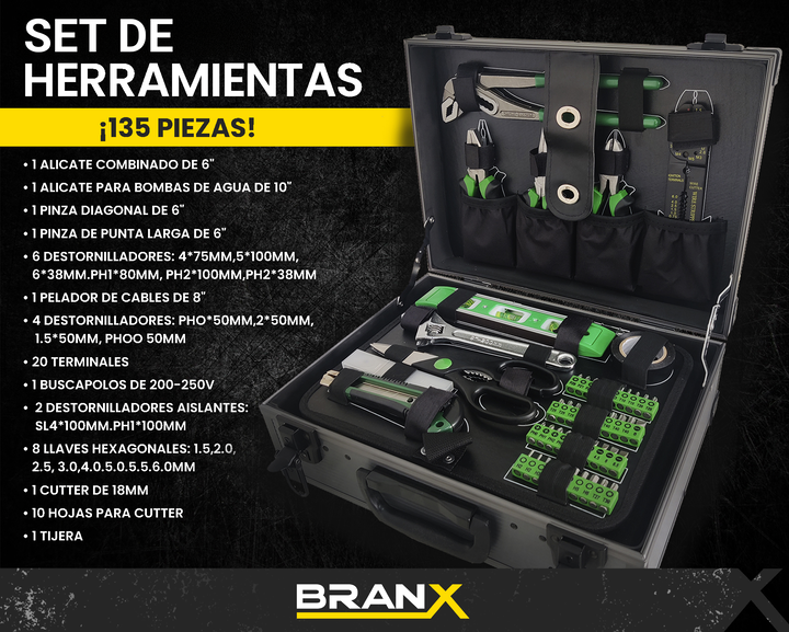 Set Juego Herramientas Maletin Branx 135 Pza C Vanadio Bxmax - Vista 5