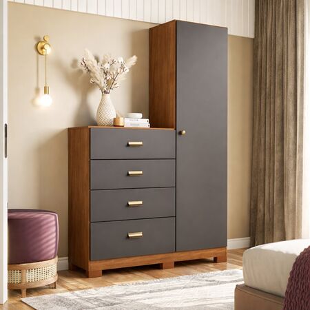 Comoda Estilo Santos Andira Color Marron y Grafito
