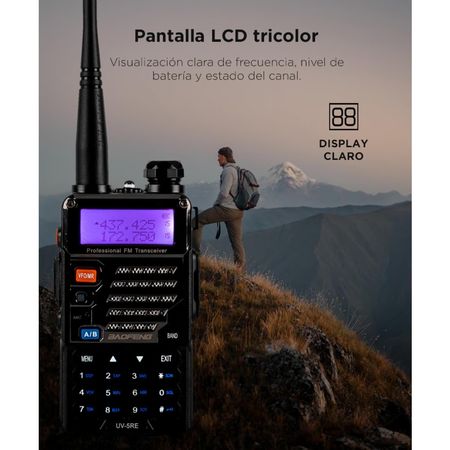 Handy Baofeng UV-5RE Bi-Banda 5w 128CH Hasta 10km + 2 Baterías y Manos Libres