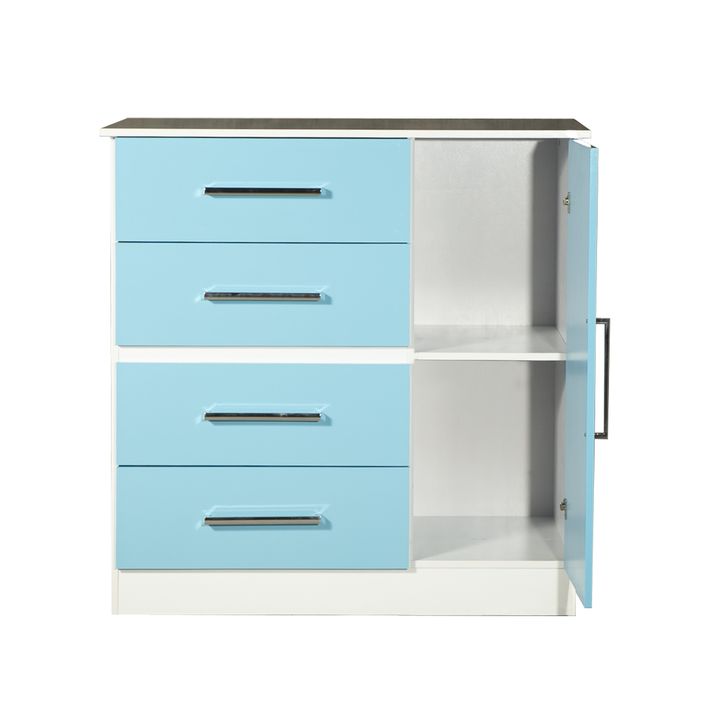 Mesa de luz y Comoda Cajonera Combo Infantil Reforzado Melamina Maximo fortaleza Celeste y Blanco - Vista 9