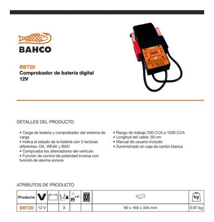 Analizador de Baterías Bahco Resistivo 12 Voltios