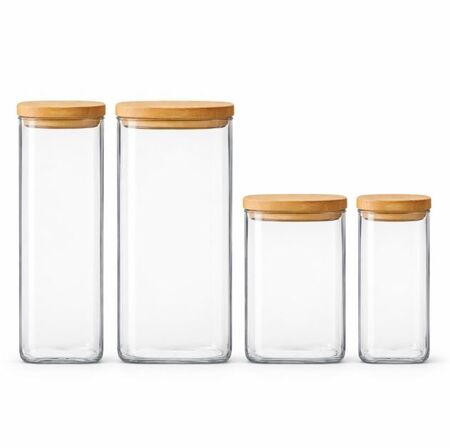 Set de 4 frascos de vidrio con tapa bambu