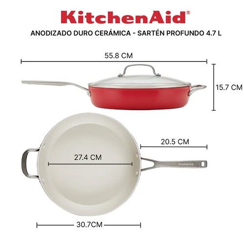 Sarten Kitchenaid Antiadherente Cerámico 4,7L Rojo - Vista 2