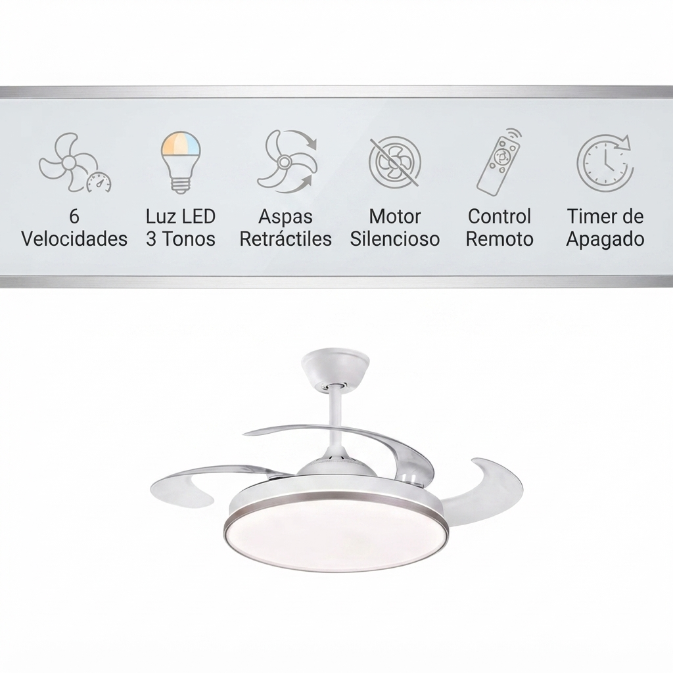 Ventilador de Techo Php JS8364 42" Blanco 6 Velocidades - Vista 6