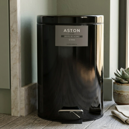Cesto Tacho Basura 12 Litros C/ Pedal Negro Acero Inoxidable 