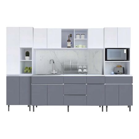 COMBO LIVORNO BAJO MESADA 1.60 + ALACENA + MULITUSO + DESPENSERO GRIS POLAR